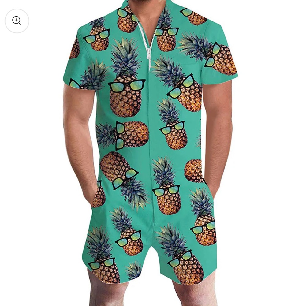 Pineapple Print Men's Romper, plus size 2XL